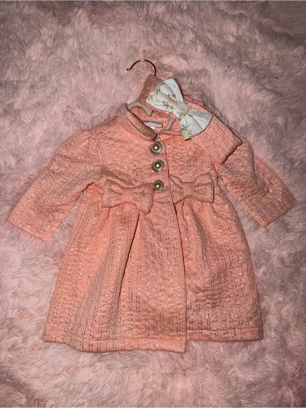 Little Lass Peach Sparkle Bow Coat